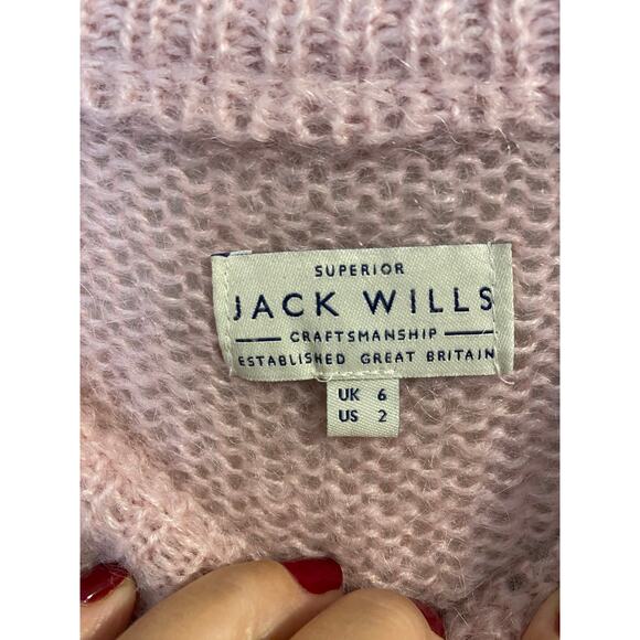 Jack Wills mohair wool blend fuzzy knit sweater crew neck soft pink womens sz 2 - Picture 2 of 6